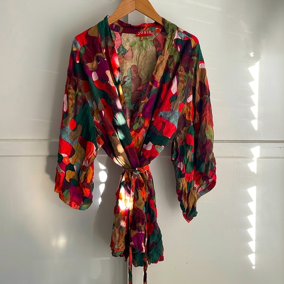 JOSIE by NATORI Floral Abstract Geometric Short Kimono Robe XS - Picture 1 of 4